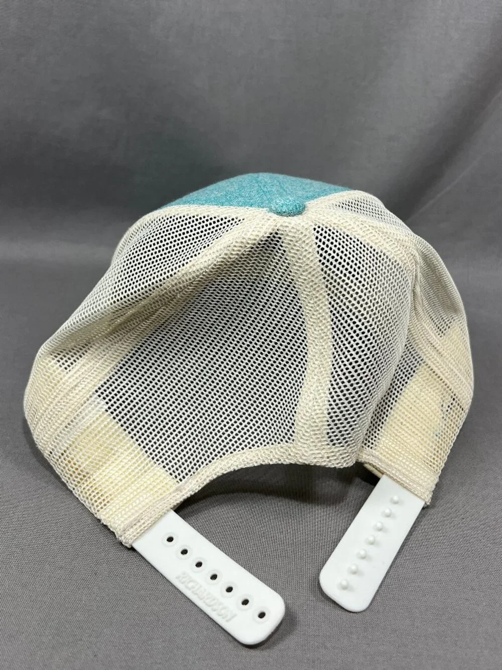 Richardson Trucker Hat Blue Teal Ivory Mesh Snapback Fishing Flag Signatures Cap